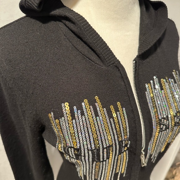 NWT! Guess Bling Sequin Francer Full Zip Sweater Hoodie Black - Picture 6 of 9
